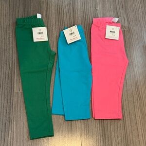 Special Brand New Hanna Andersson Kids Leggings Bundle - Green, Blue, and Pink.